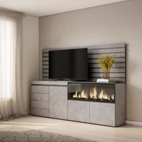 aparador efecto madera cemento 214x35x145cm chimenea efecto fuego