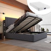 cama contenedor 160 x 200 cm con 4 cajones y toma usb c - cabecero regulable en altura - gris  colchon