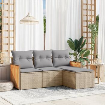 Conjunto De Sofás Jardín Con Cojines 4 Uds | Mueble Jardin Mesa Y Sillas Ratán Sintético Beige Cfw939480