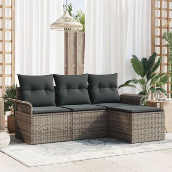 Conjunto De Sofá De Jardín De 4 Piezas Con Cojines Grises De Ratán V8953 Unico / Gris