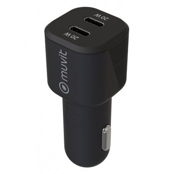 Muvit Cargador de Coche 2x USB-C PD 20W Negro