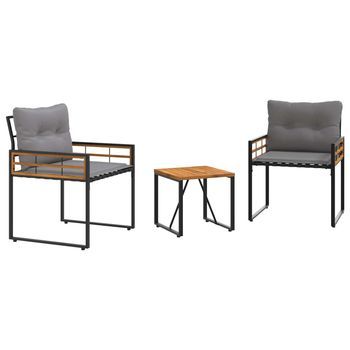 Juego De Muebles De Exterior Con Cojín 3 Piezas | Mobiliario De Jardín Gris Claro
