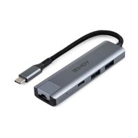 lindy hub usb 32 gen 2 aluminio gris 4 puertos 10 gbps con ethernet tipo c y a