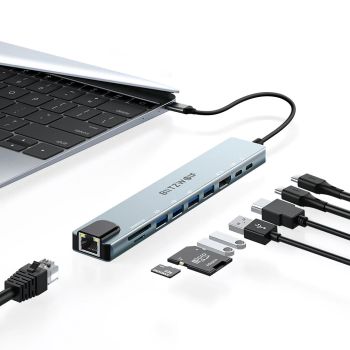 BlitzWolf® BW-NEW TH5 10 en 1 Hubs USB con HD 4K@30Hz USB3.0 / USB2.0 / Type-C 2.0 / RJ45 Ethernet / Carga PD de 100W /