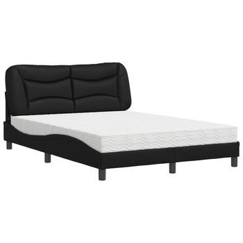 Cama Con Colchón Hvar Cuero Sintético Negro 140x200 Cm Vidaxl