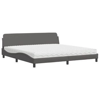 Cama Con Colchón Dover Cuero Sintético Gris 200x200 Cm Vidaxl