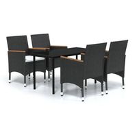 juego de comedor de jardin 5 uds  conjunto mueble jardin mesa y sillas con cojines negro