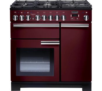 RANGEMASTER Professional Deluxe 90 Dual Fuel Range Cooker - Cranberry & Chrome, Cranberry