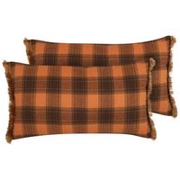 conjunto de 2 cojines decorativos rectangulares con patron de cuadros en color naranja con borlas 40 x 70 cm barja