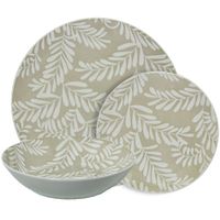 vajilla 18 pzs porcelana beige hojas blancas