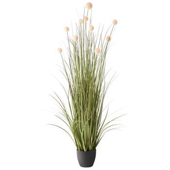 Planta Artificial En Maceta Material Sintético Decoración Con Maceta Negra 120 Cm Flor Verde Y Marrón Pompom Grass