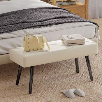 Banco De Cama De Acero Espuma Poliéster Homcom 100x36x45 Cm Crema
