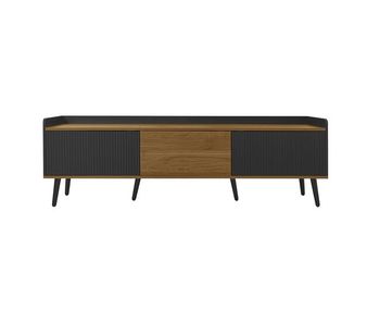 Mueble tv 160 cm - diseño compacto, 3 puertas - negro y natural