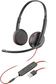 Over-the-head - Binaural - Supra-aural - Cable de 7,45 pies - Micrófono con cancelación de ruido - Noise Canc Poly Blackwire C3225 Headset - Estéreo - Mini Phone (3,5 mm) - Cable - 32 Ohm - 20 Hz - 20