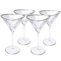 juego de 4 - copa de coctel con borde dorado