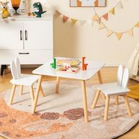 juego de mesa y sillas infantil mesa cuadrada 2 sillas conejo patas de madera blanco