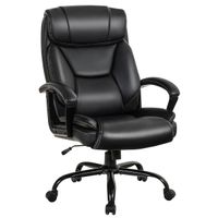 costway silla de oficina en cuero giratoria a 360 con reposabrazos acolchados para casa oficina negro 74 x 69 x 117-127 cm