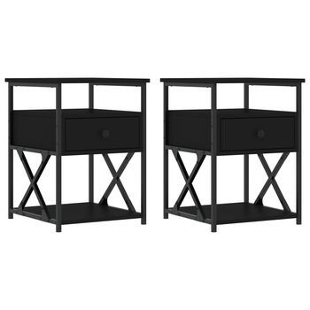 Pack 2 Uds Mesitas De Noche | Mesa Auxiliar | Mesilla Madera De Ingeniería Negro 40x42x55 Cm