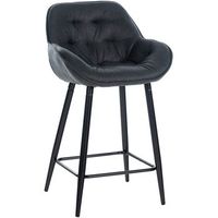 taburete de bar trona x1 asiento efecto acolchado en tela gris oscuro y metal negro 100004900