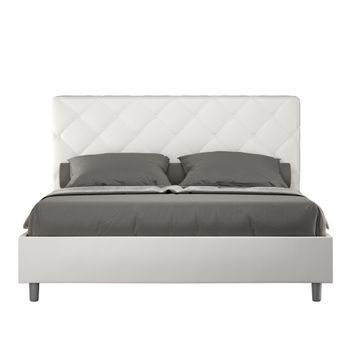 Cama Con Almacenaje Acolchada 160x210 Cuero Sintético Blanco Priya
