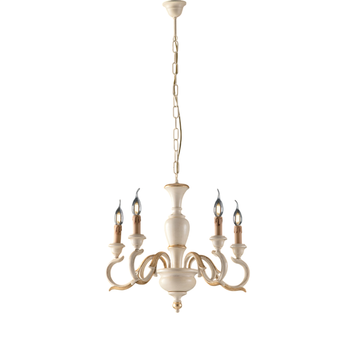 Lámpara De Araña Fiorenza En Madera De Marfil Y Pan De Oro 5 Luces 110 Ø50 Bl172-5-av
