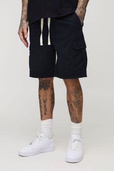 Pantalón Corto Tall Cargo Holgado Con Cintura Elástica, Negro