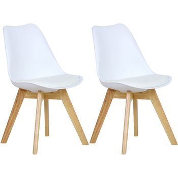 Set 2 Sillas De Comedor Sillas De Cocina Sillas Escandinavas Con Patas De Madera Estilo Nórdico Blancas - Woltu