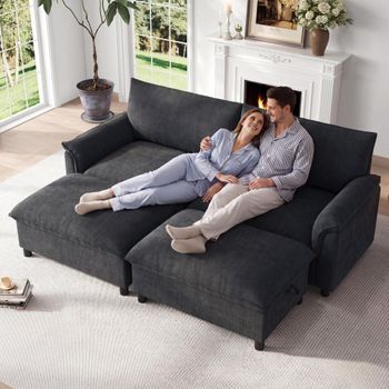 Sofá Modular - Mueble Para Salón - Chenilla - Negro (216x77x82cm)