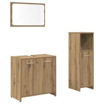Juego De Mueble De Baño | Armarios Baño 3 Uds Madera Ingeniería Roble Artisan