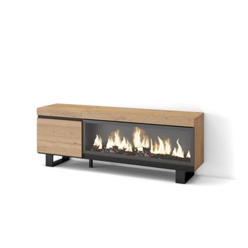 Mueble tv efecto madera roble 158x35x57cm chimenea efecto fuego