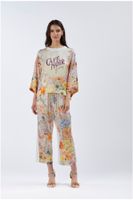 sudadera bimaterial con parte delantera estampada flower panel