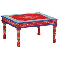 mesa de centro madera maciza de mango rojo pintada a mano vidaxl