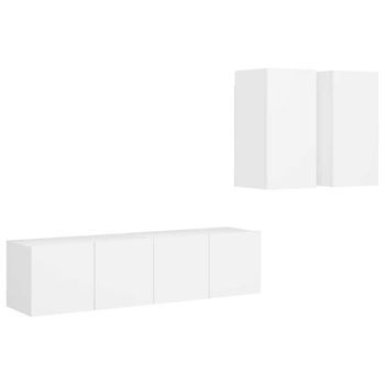 Set De Muebles De Salón Tv 4 Piezas Madera De Ingeniería Blanco Vidaxl