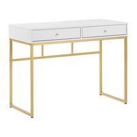 consola blanca 2 cajones base de metal dorado 100 x 50 cm glamour oficina en casa daphne