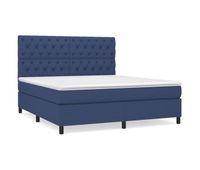 cama box spring con colchon tela azul 160x200 cm diseno de botones