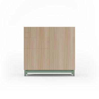 Zapatero de melamina nogal claro patas verde 90x90x27 cm