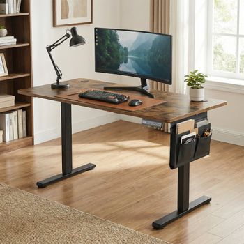 Escritorio eléctrico ajustable de 140 cm de color marrón y negro