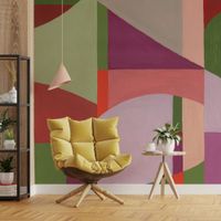 papel pintado panoramico con formas graficas de colores mal