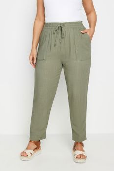 Yours Pantalones Caqui Mezcla Lino, Mujer Curvy Y Tallas Grandes, Yours