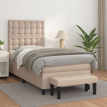 Cama Para Adulto | Cama Individual | Cama Box Spring Con Colchón Cuero Sintético Capuchino 90x200 Cm Cfw36084
