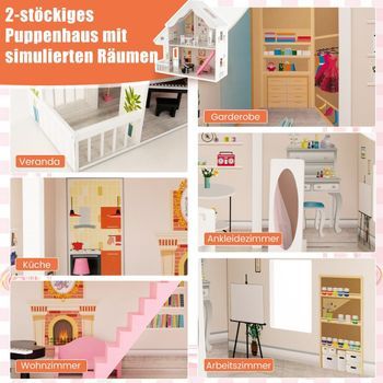 Casa De Muñecas Casa De Muñecas De Madera De 2 Pisos Con Accesorios Y Muebles 81 X 30 X 86 Cm Blanco