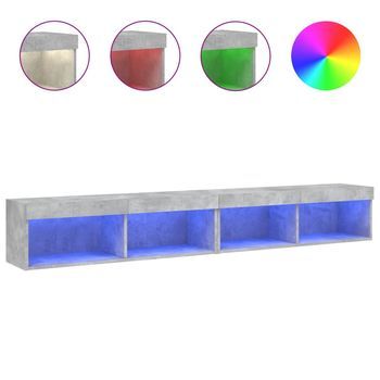 2 Uds Muebles Tv | Mueble De Salón | Armario Tv Con Luces Led Gris Hormigón 100x30x30 Cm
