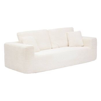 Sofá Comprimido Solka De 3 Plazas Con Tapizado De Piel Acanalada Blanca - Atmosphera Createur D'interieur