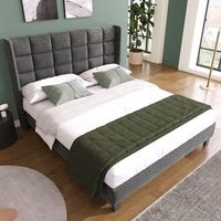 cama doble tapizada con somier de lamas cabecero tapizado gris lino 140x200cm