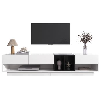 Mueble De Tv Blanco Y Negro De Alto Brillo, 190 Cm, Con 3 Cajones