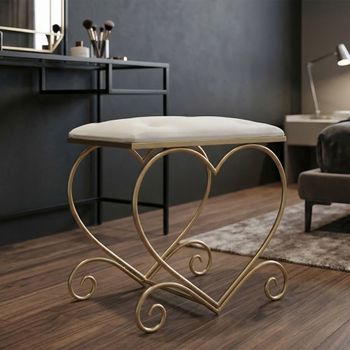 Taburete en forma de corazón en tela beige cm 50x37,5x51,5