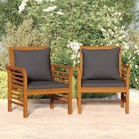 pack 2 uds sillones con cojines  silla de jardin gris oscuro madera maciza de acacia cfw56320