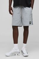 pantalon corto holgado de nailon fruncido con brillo intenso gris