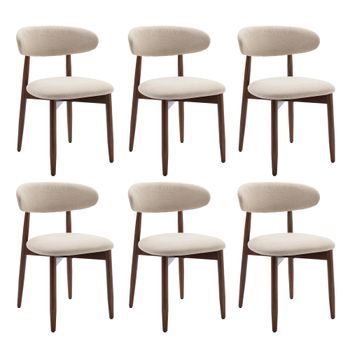 Set De 6 Sillas De Comedor Smartue Diseno Nordico Madera Maciza 81x56.4x52.6cm - Beige