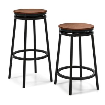 Costway Juego de 2 Taburetes de Bar con Giro de 360° Ajustables en Altura de 74/61 cm de Metal Pesado con Reposapiés Sillas de Cocina Comedor